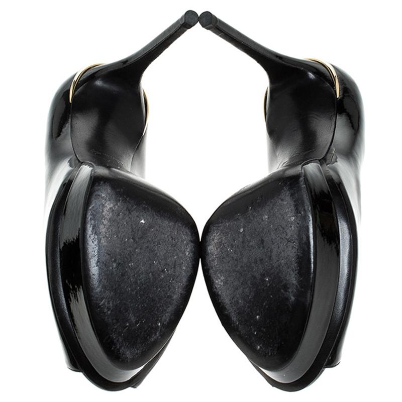 Louis Vuitton Black Patent Leather Eyeline Peep Toe Platform Pumps Size 36.5 3