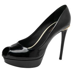 Louis Vuitton Black Patent Leather Eyeline Peep Toe Platform Pumps Size 37