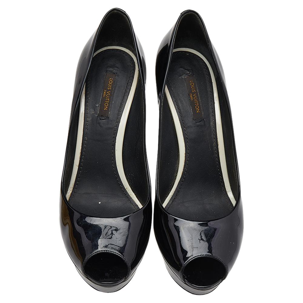 Louis Vuitton Black Patent Leather Eyeline Peep Toe Platform Pumps Size 39 2