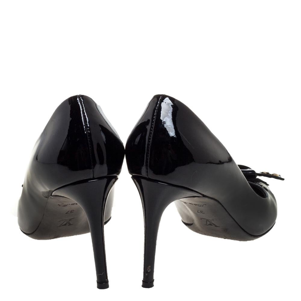 Women's Louis Vuitton Black Patent Leather Fiance Bow Pumps Size 37
