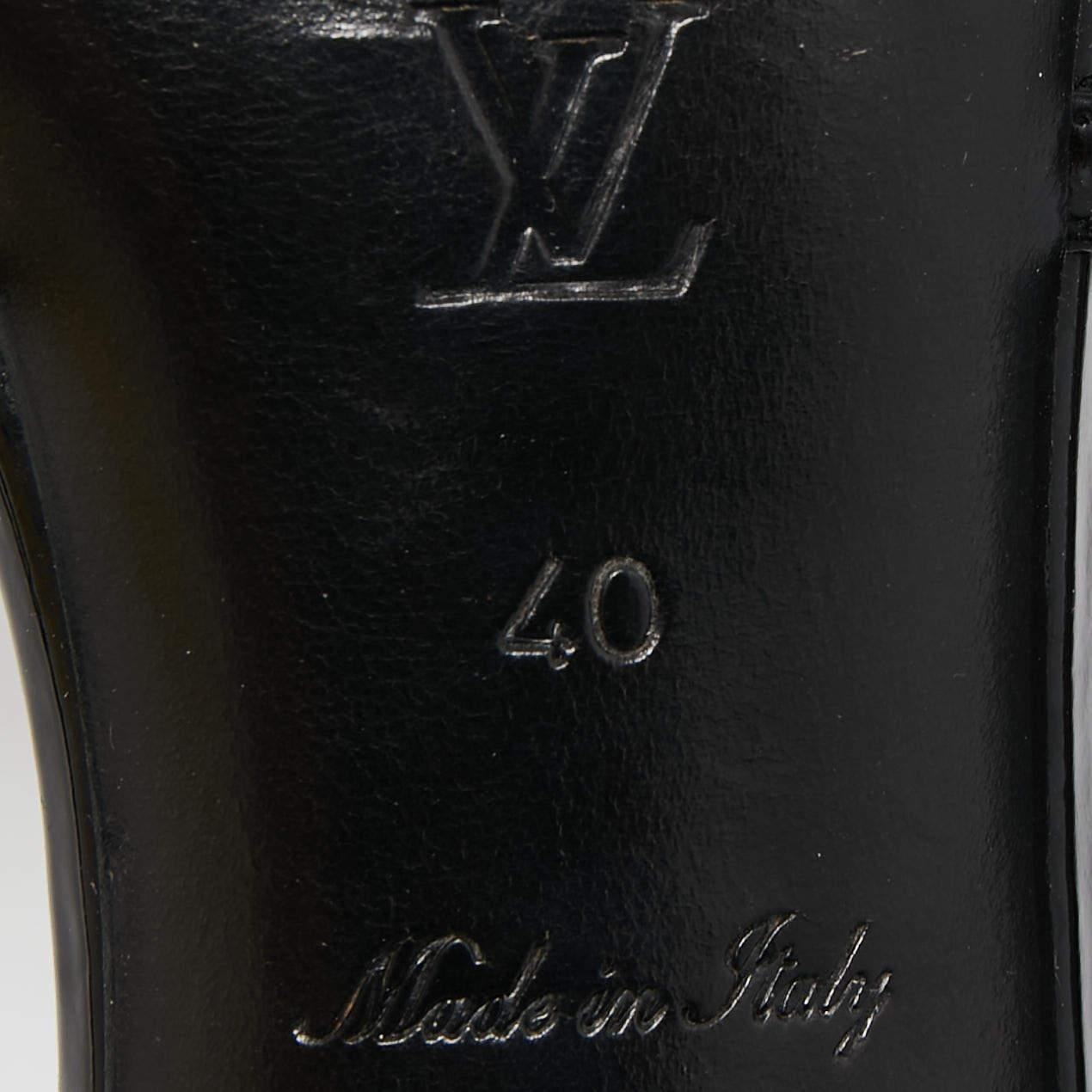Louis Vuitton Black Patent Leather Flower Embellished Slingback Sandals Size 40 4