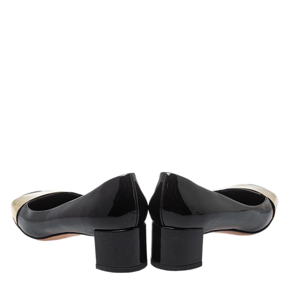 Louis Vuitton Black Patent Leather Gold Plate Block Heel Pumps Size 38 1