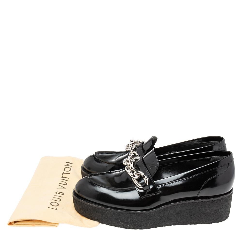 Louis Vuitton Black Patent Leather Graduate Platform Loafers Size 38.5 5