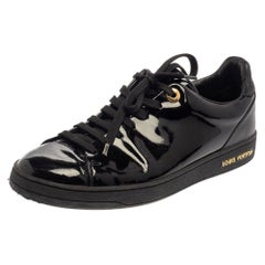 Louis Vuitton Black Patent Leather Low Top Sneakers Size 38