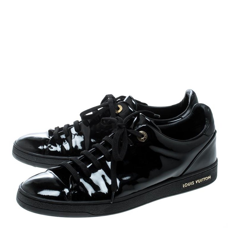 Louis Vuitton Black Patent Leather Low Top Sneakers Size 39.5 For Sale at 1stdibs