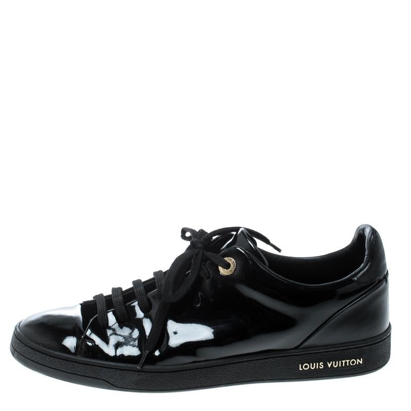 Louis Vuitton Black Patent Leather Low Top Sneakers Size 39.5 2