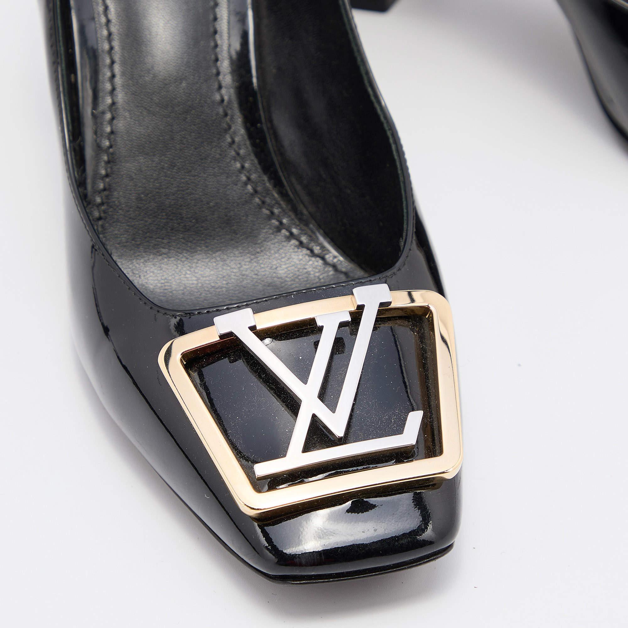 Louis Vuitton Black Patent Leather Madeleine Block Heel Pumps Size 37.5 2