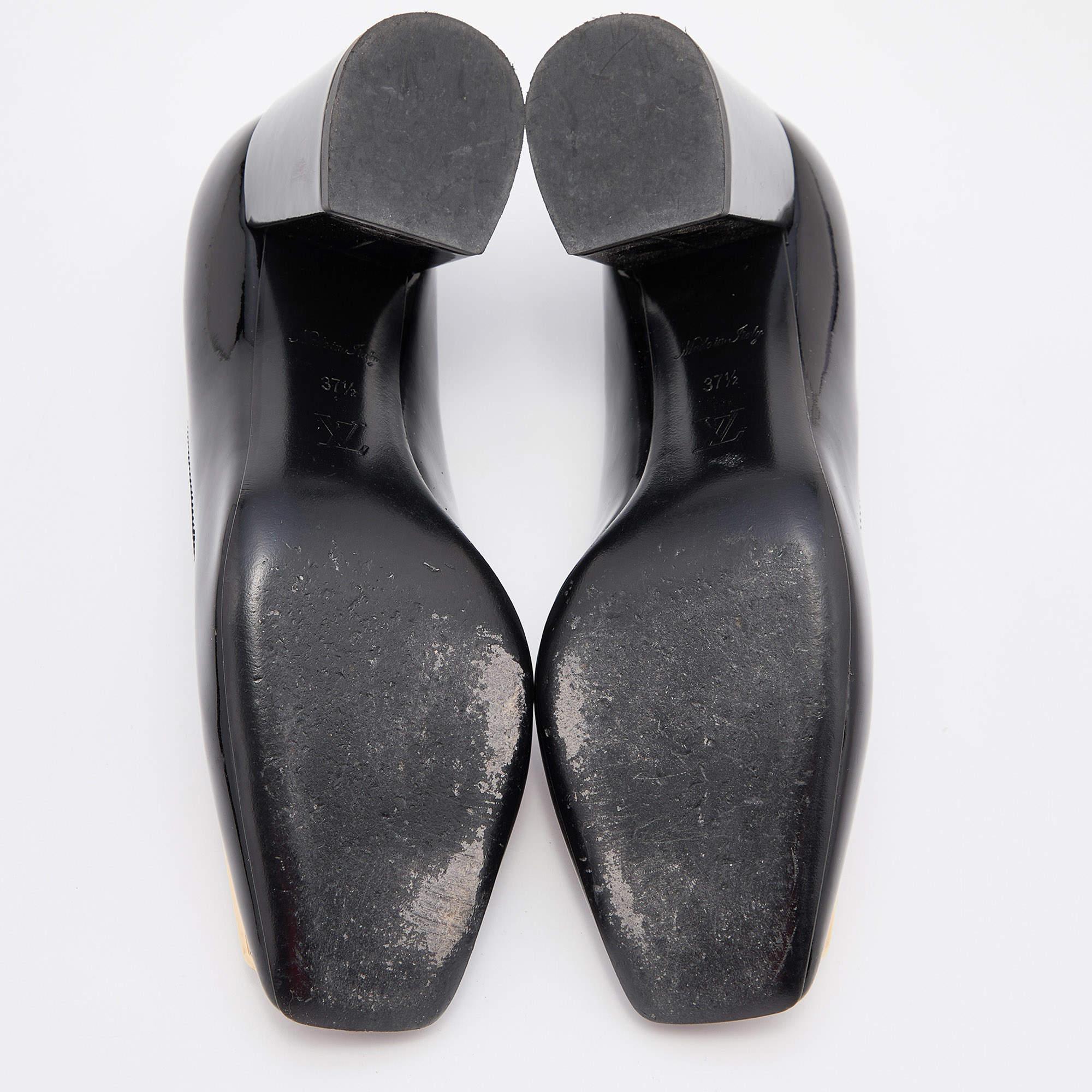 Louis Vuitton Black Patent Leather Madeleine Block Heel Pumps Size 37.5 4