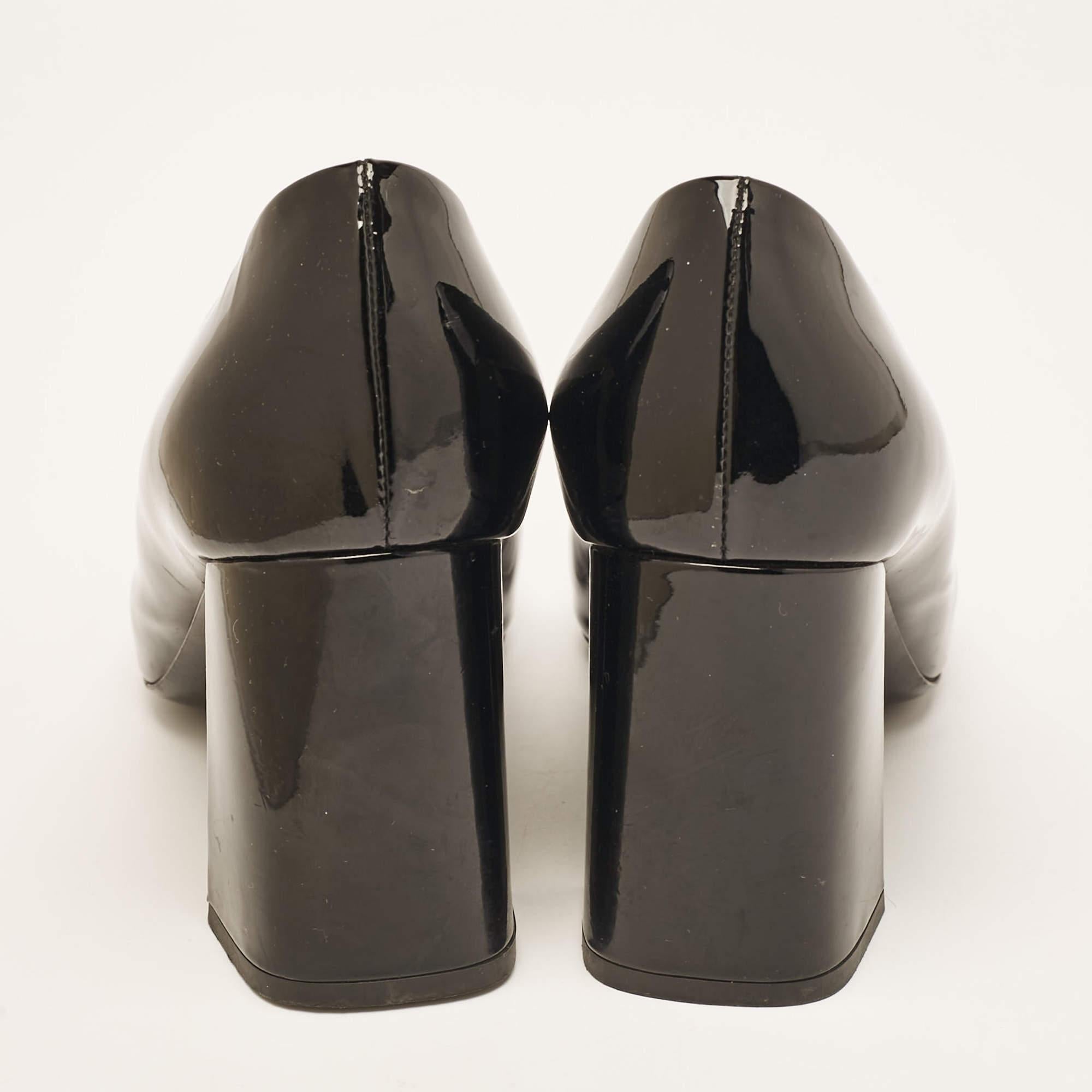 Louis Vuitton Black Patent Leather Madeleine Block Heel Pumps Size 38.5 1