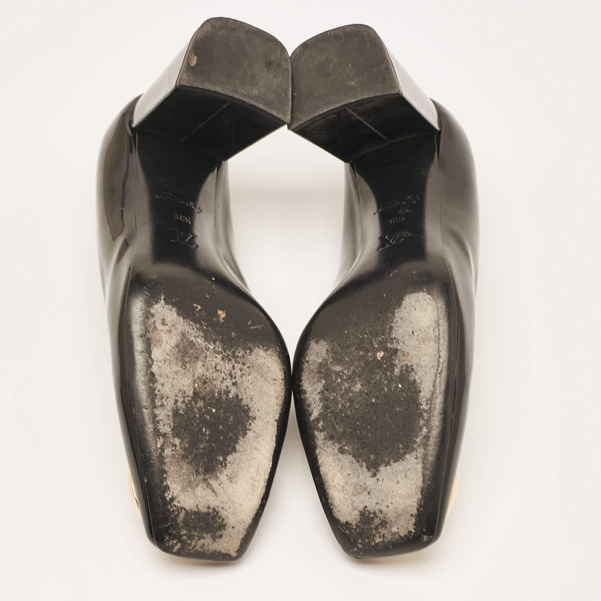 Louis Vuitton Black Patent Leather Madeleine Block Heel Pumps Size 38.5 2