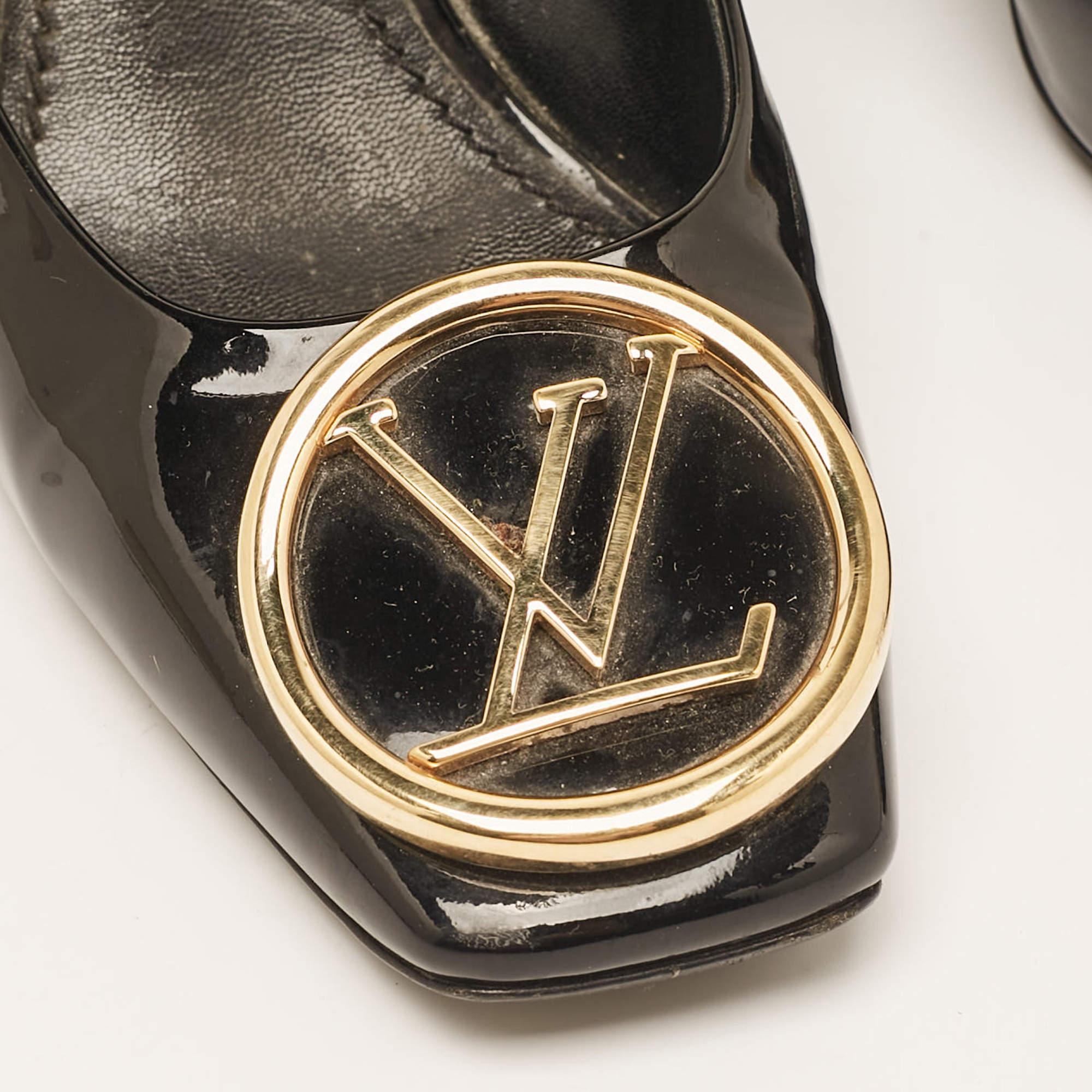 Louis Vuitton Black Patent Leather Madeleine Block Heel Pumps Size 38.5 4