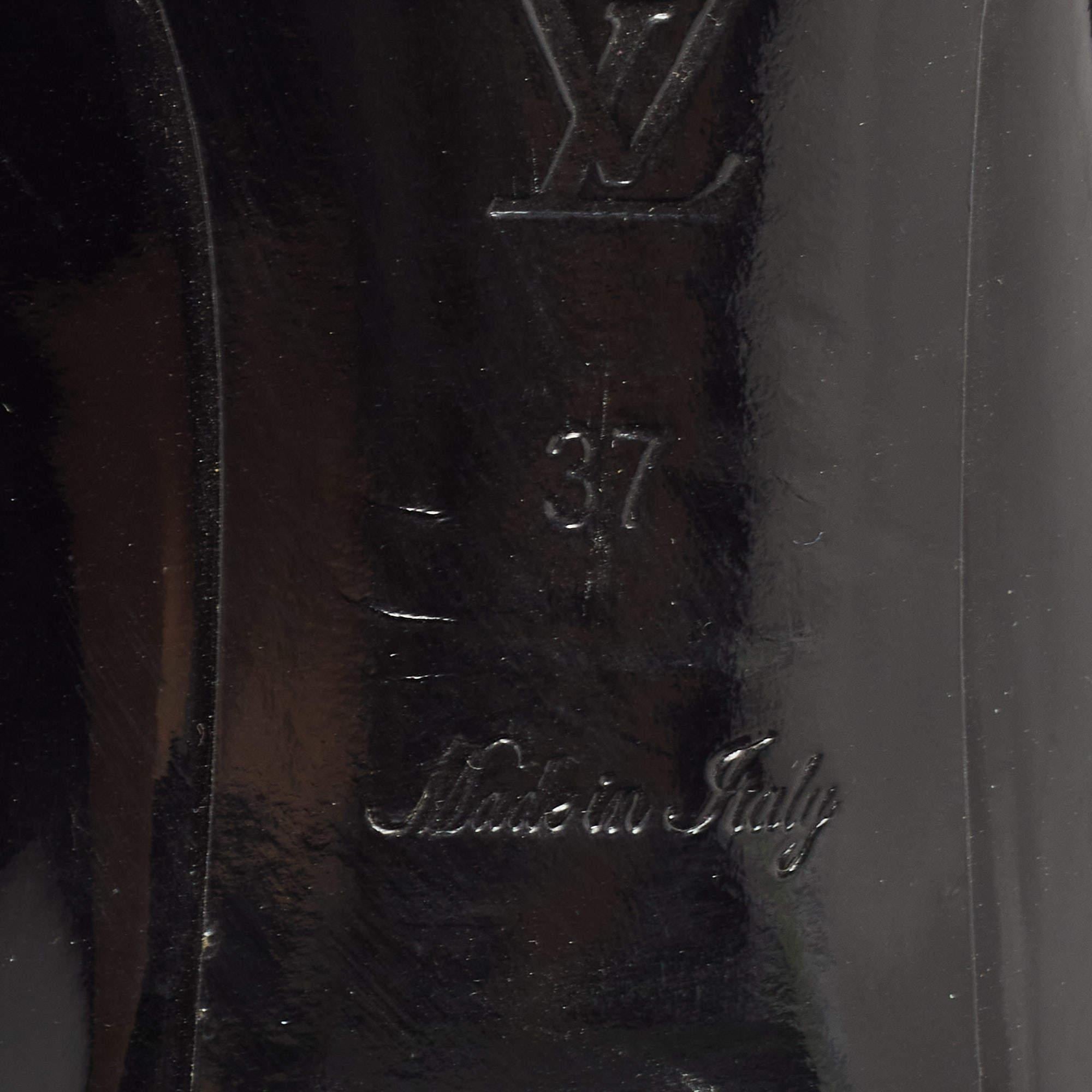 Louis Vuitton Black Patent Leather Madeleine Logo Block Heel Pumps Size 37 3