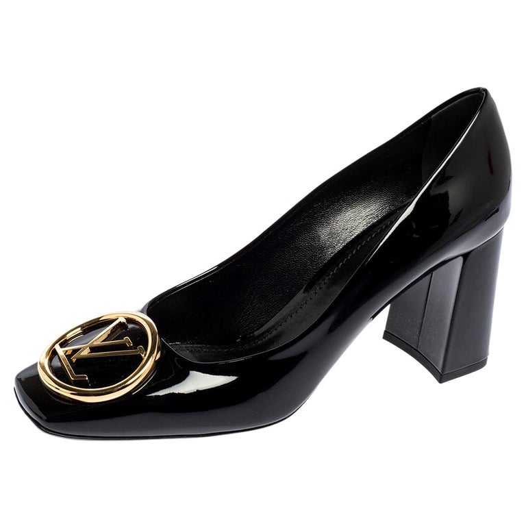 Lv Block Heels Louis Vuitton Black Patent Leather Madeleine Logo