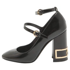 Louis Vuitton Black Patent Leather Mary Jane Ankle Strap Pumps Size 36.5