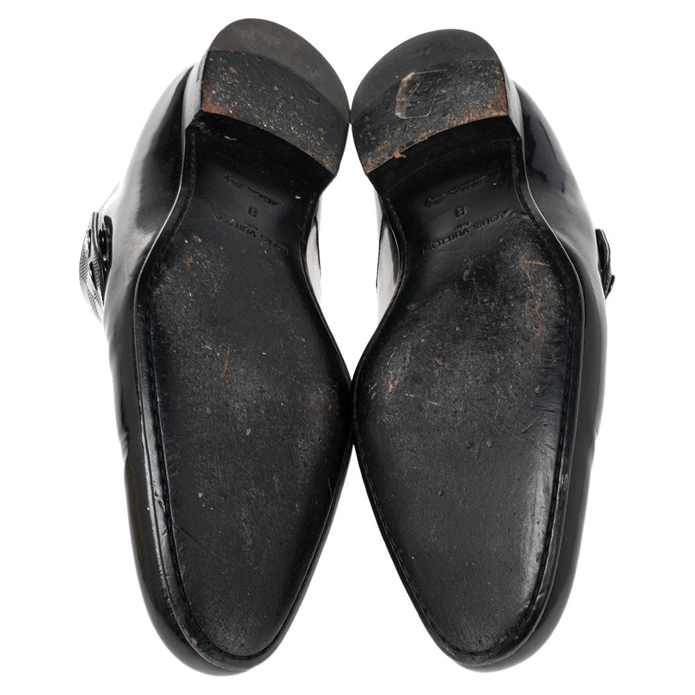 Louis Vuitton Black Patent Leather Monk Strap Loafers Size 42 In Good Condition In Dubai, Al Qouz 2