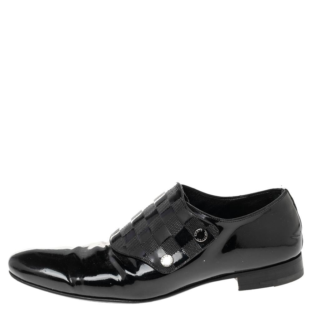 Men's Louis Vuitton Black Patent Leather Monk Strap Loafers Size 42