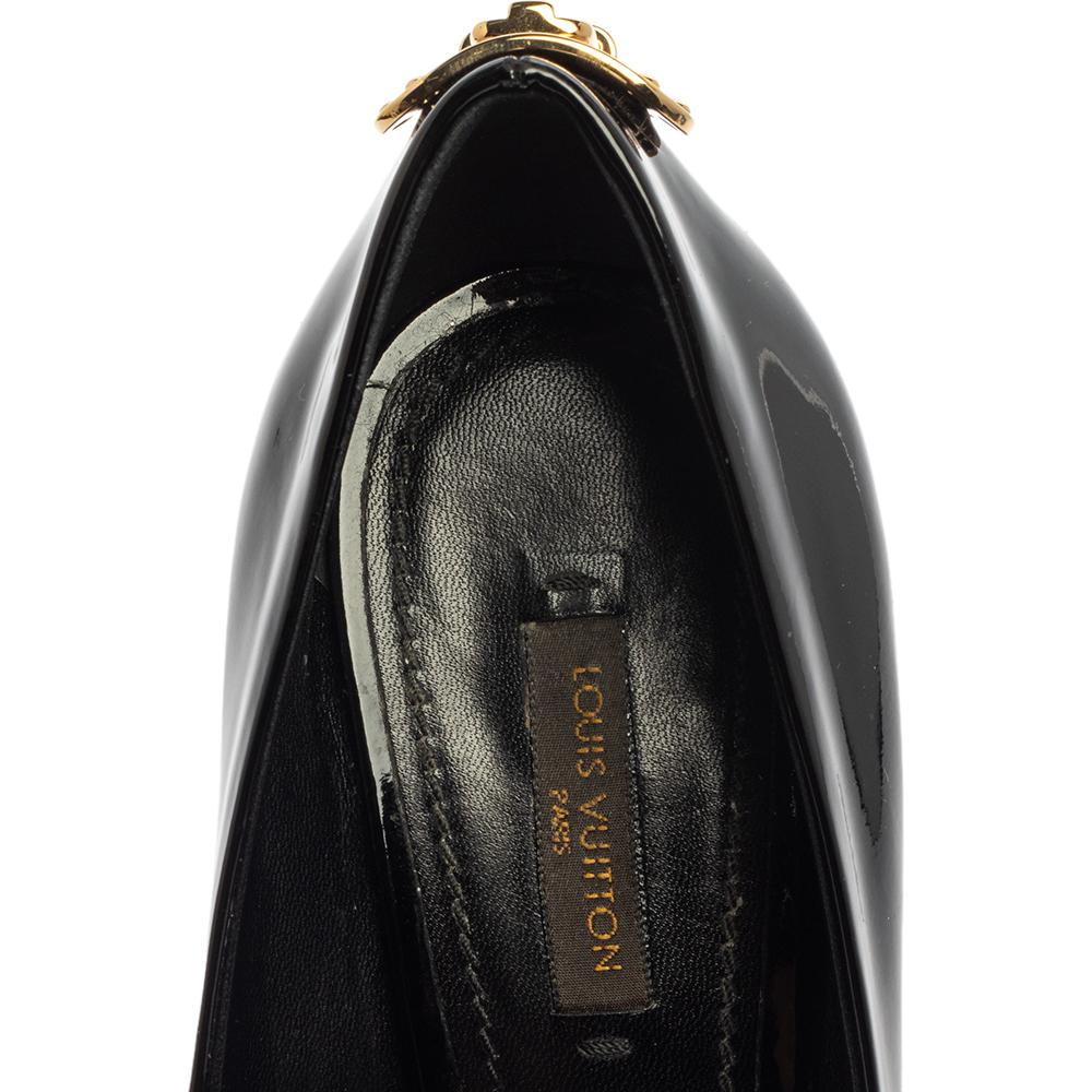 Louis Vuitton Black Patent Leather Oh Really! Peep Toe Platform Pumps Size 38 3