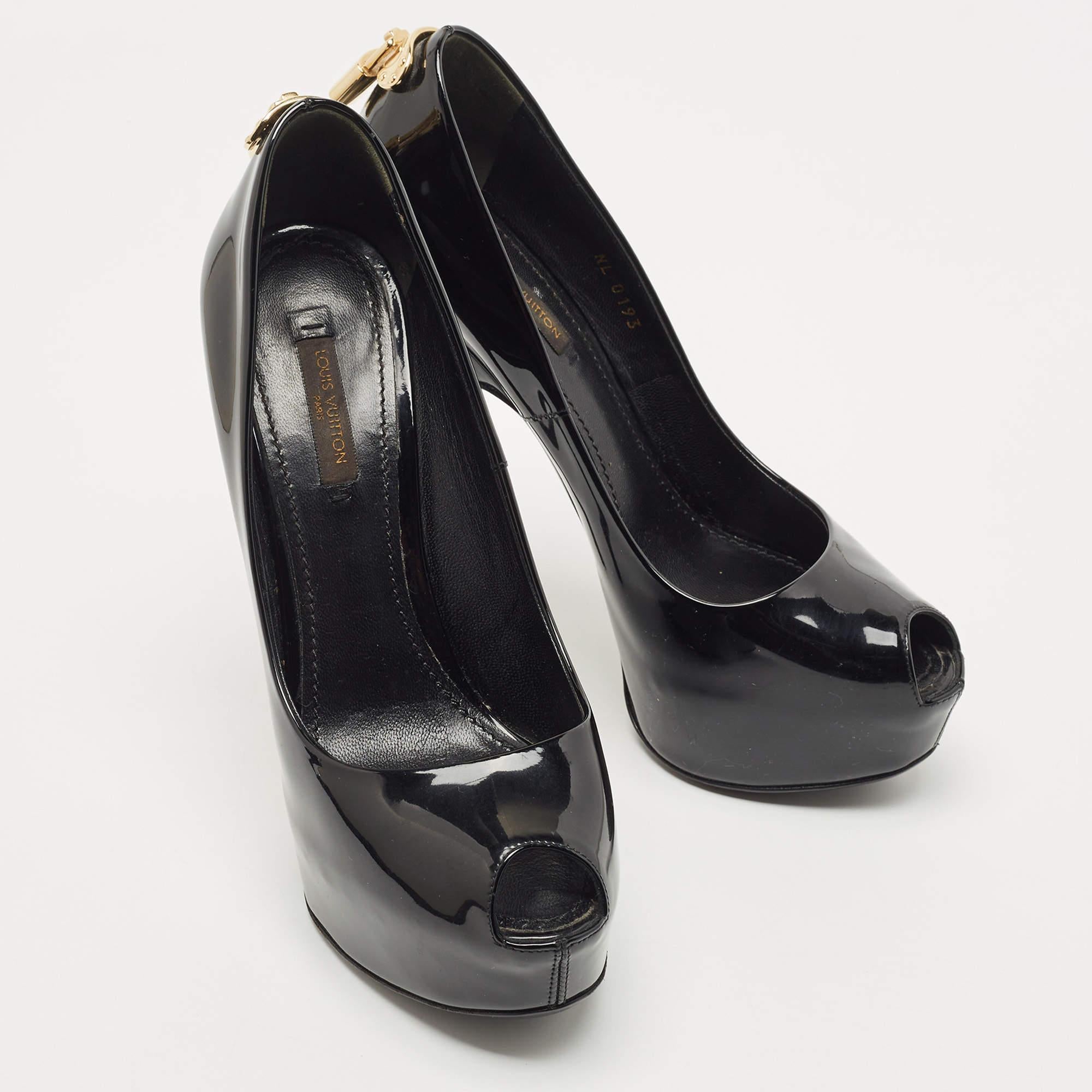 Louis Vuitton Black Patent Leather Oh Really! Platform Peep Toe Pumps Size 38 1