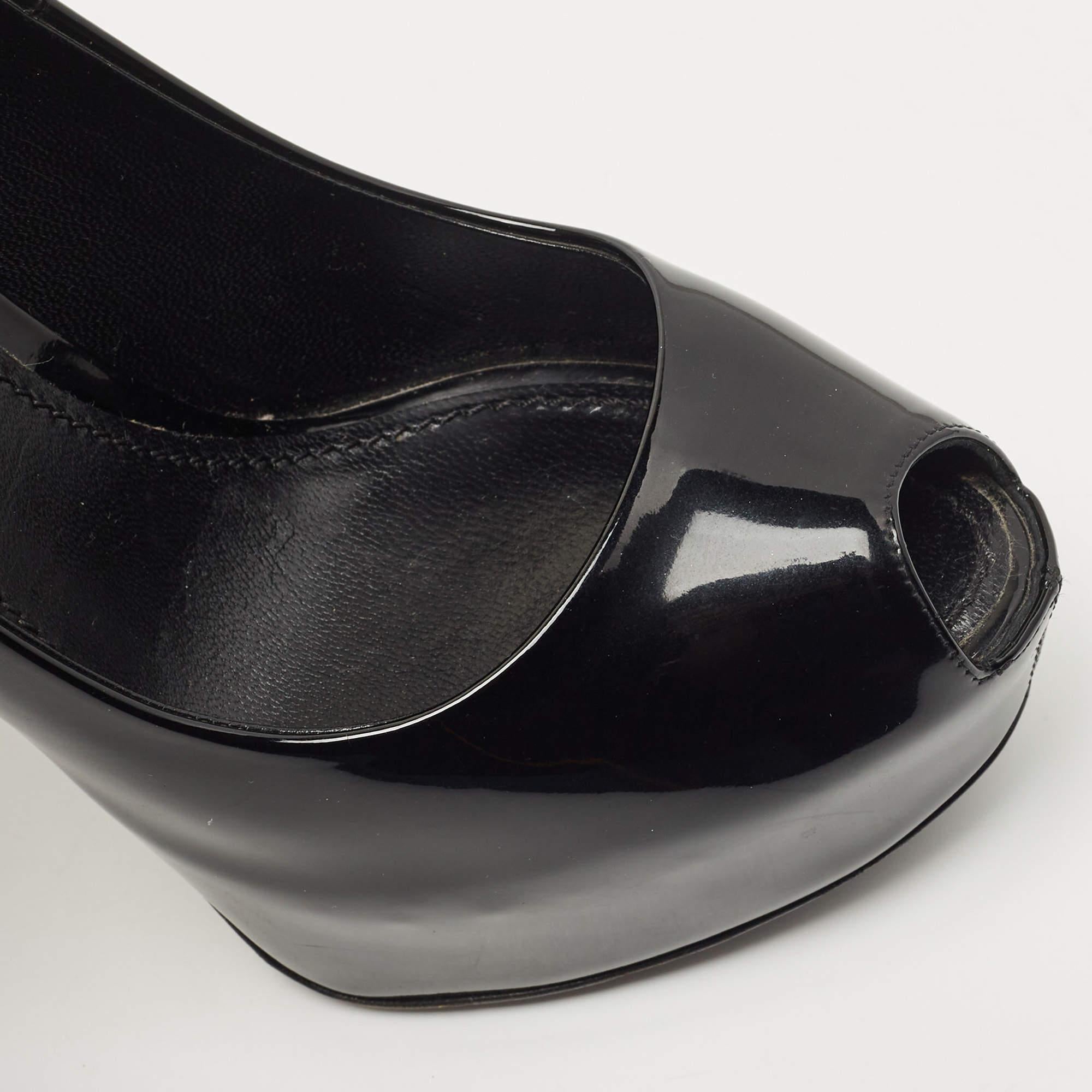 Louis Vuitton Black Patent Leather Oh Really! Platform Peep Toe Pumps Size 38 2