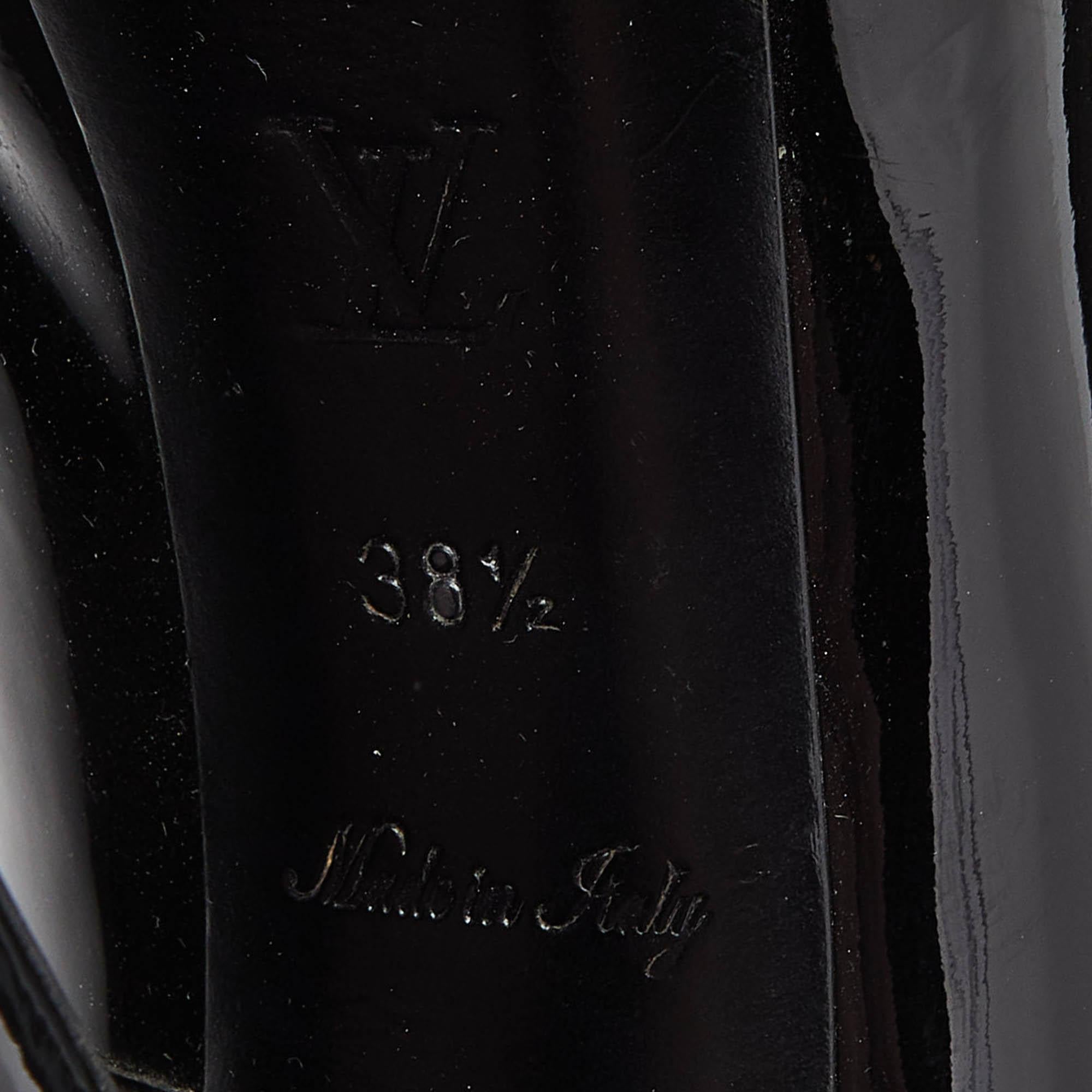 Louis Vuitton Black Patent Leather Oh Really! Platform Peep Toe Pumps Size 38.5 For Sale 4