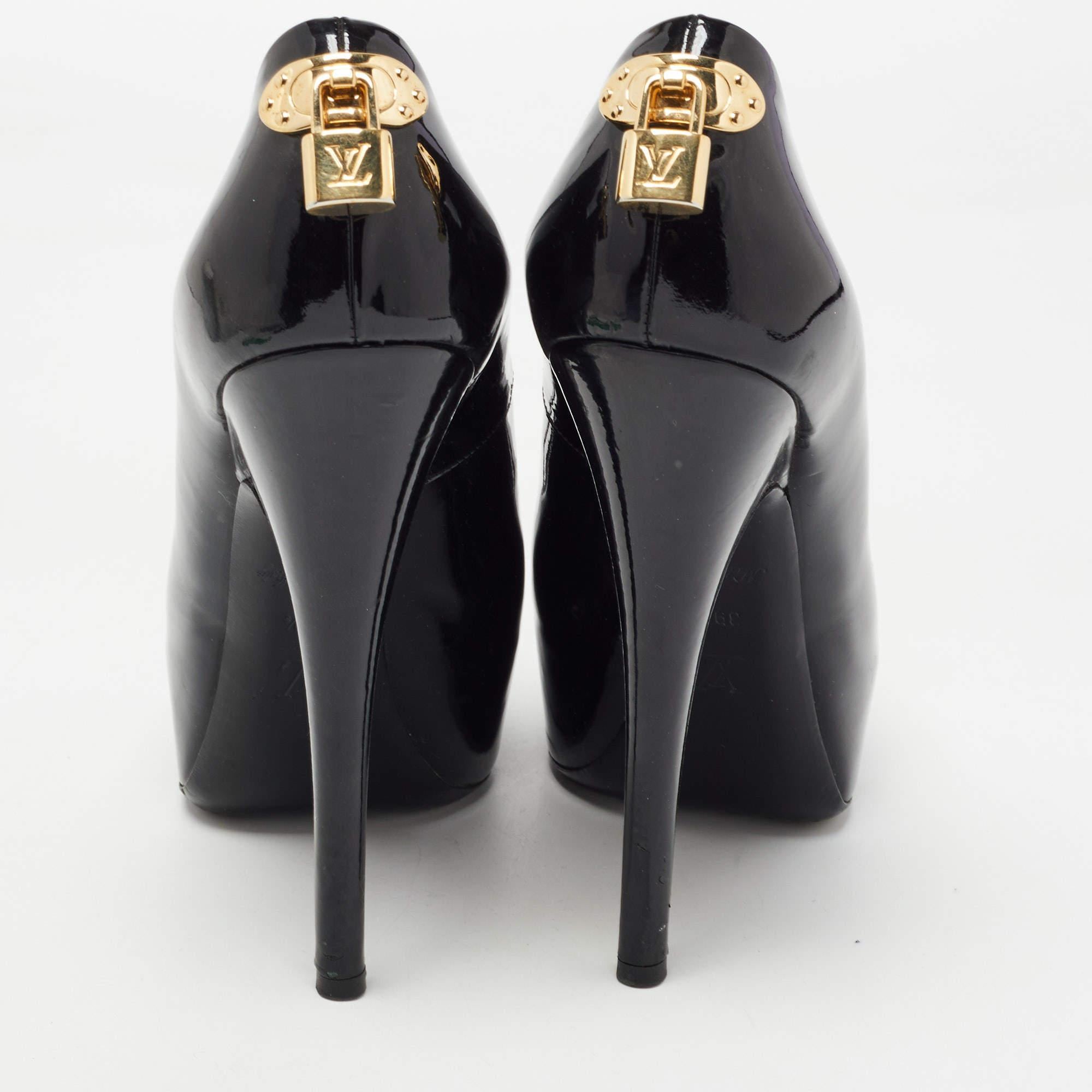 Louis Vuitton Black Patent Leather Oh Really! Platform Peep Toe Pumps Size 39.5 For Sale 1