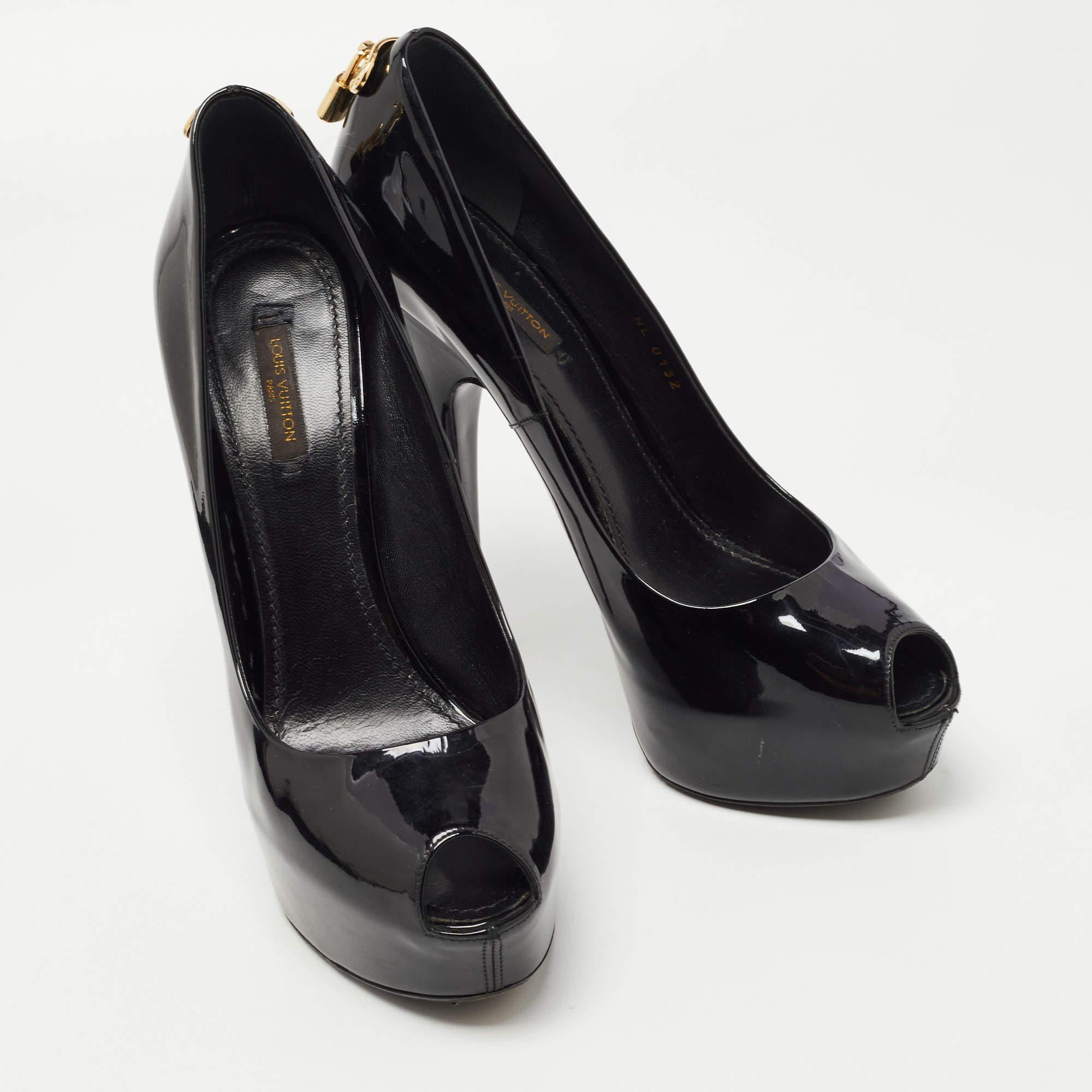 Louis Vuitton Black Patent Leather Oh Really! Platform Peep Toe Pumps Size 39.5 1