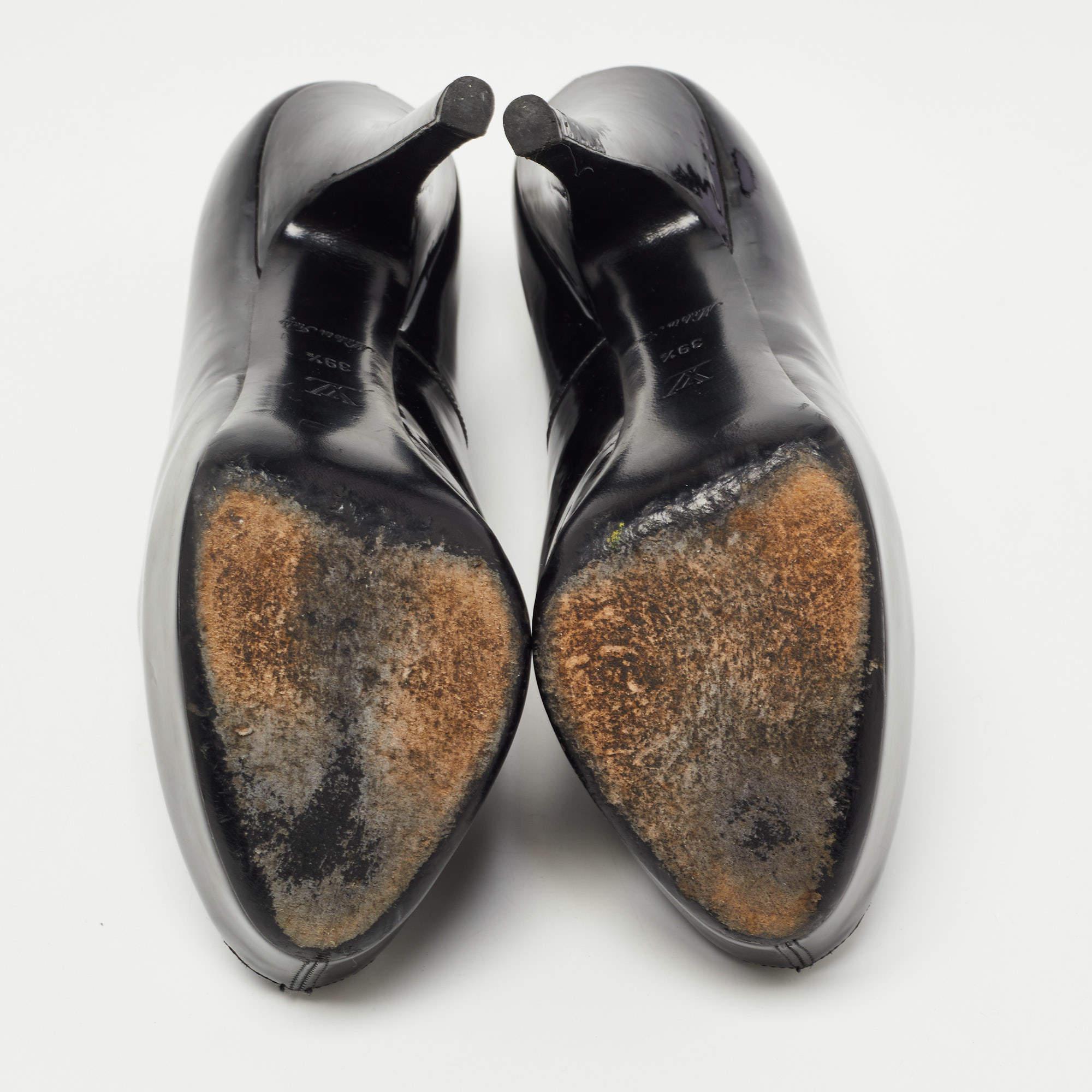 Louis Vuitton Black Patent Leather Oh Really! Platform Peep Toe Pumps Size 39.5 For Sale 2