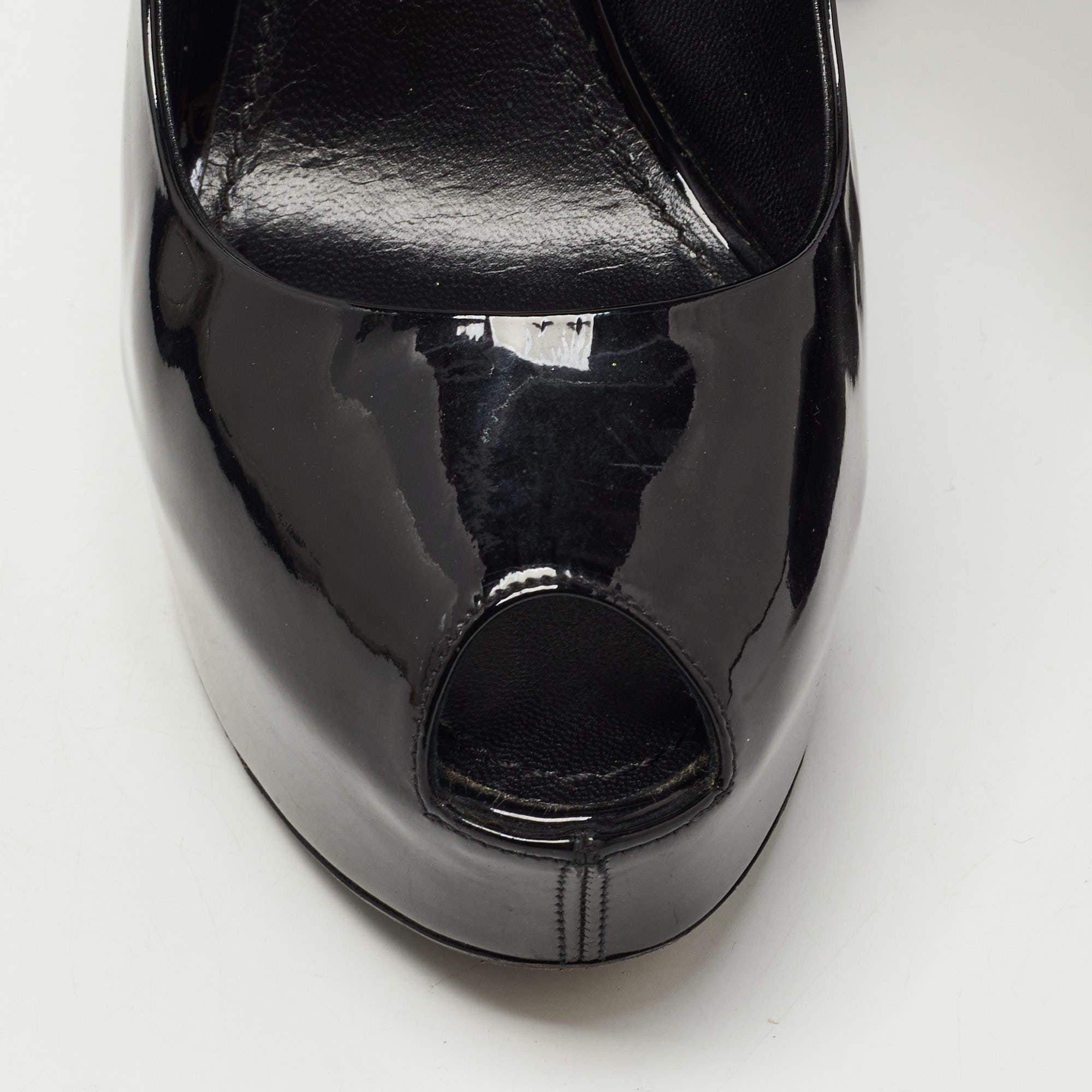 Louis Vuitton Black Patent Leather Oh Really! Platform Peep Toe Pumps Size 39.5 For Sale 3