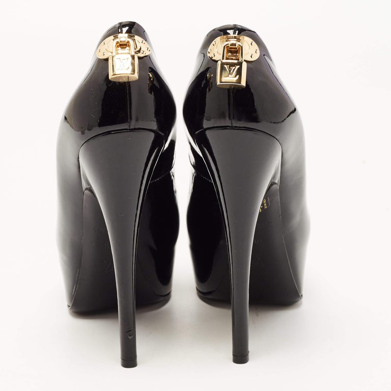 Louis Vuitton Dark Beige Patent Leather Peep Toe Platform Pumps Size 40.5