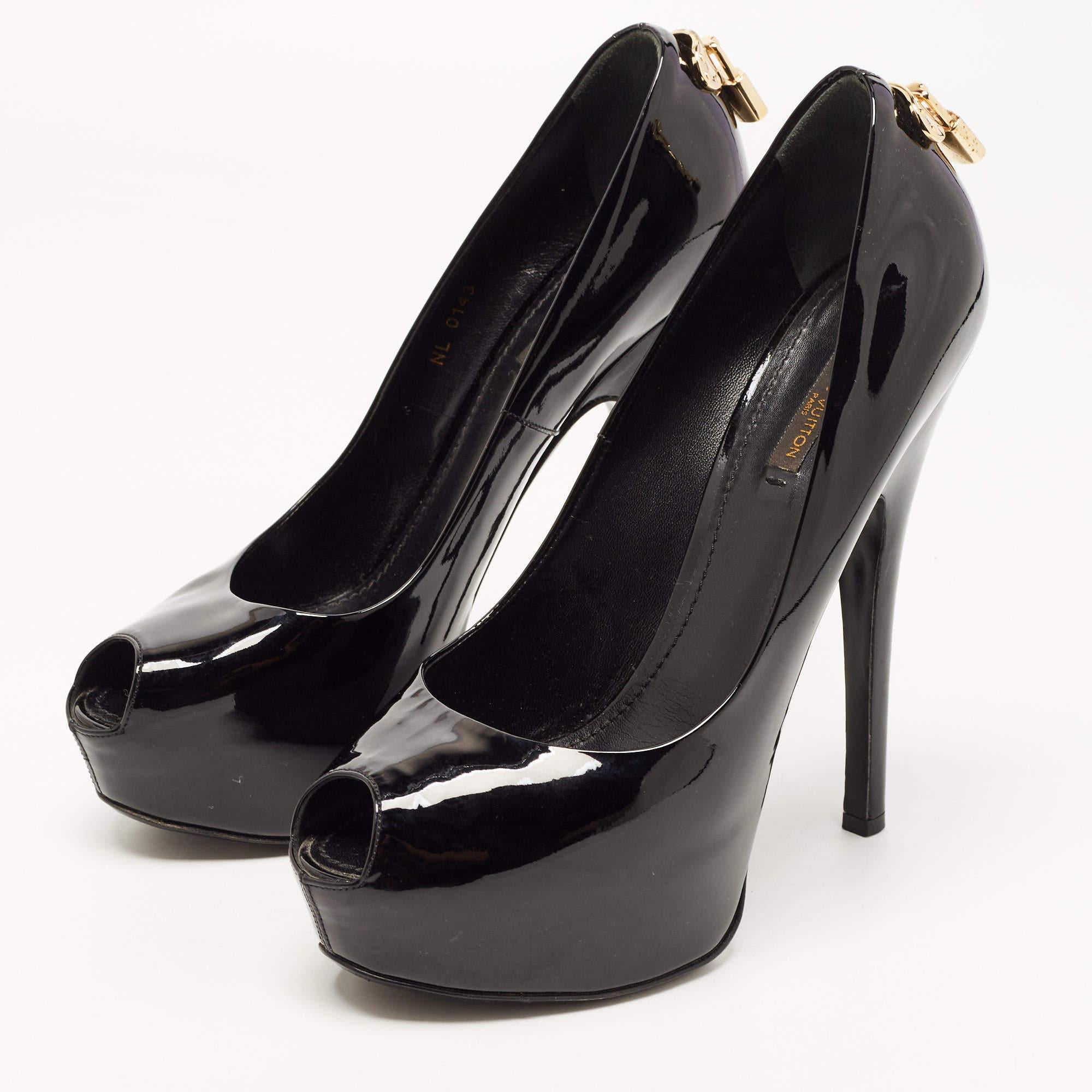 Women's Louis Vuitton Black Patent Leather Oh Really! Platform Peep Toe Pumps Size 40.5