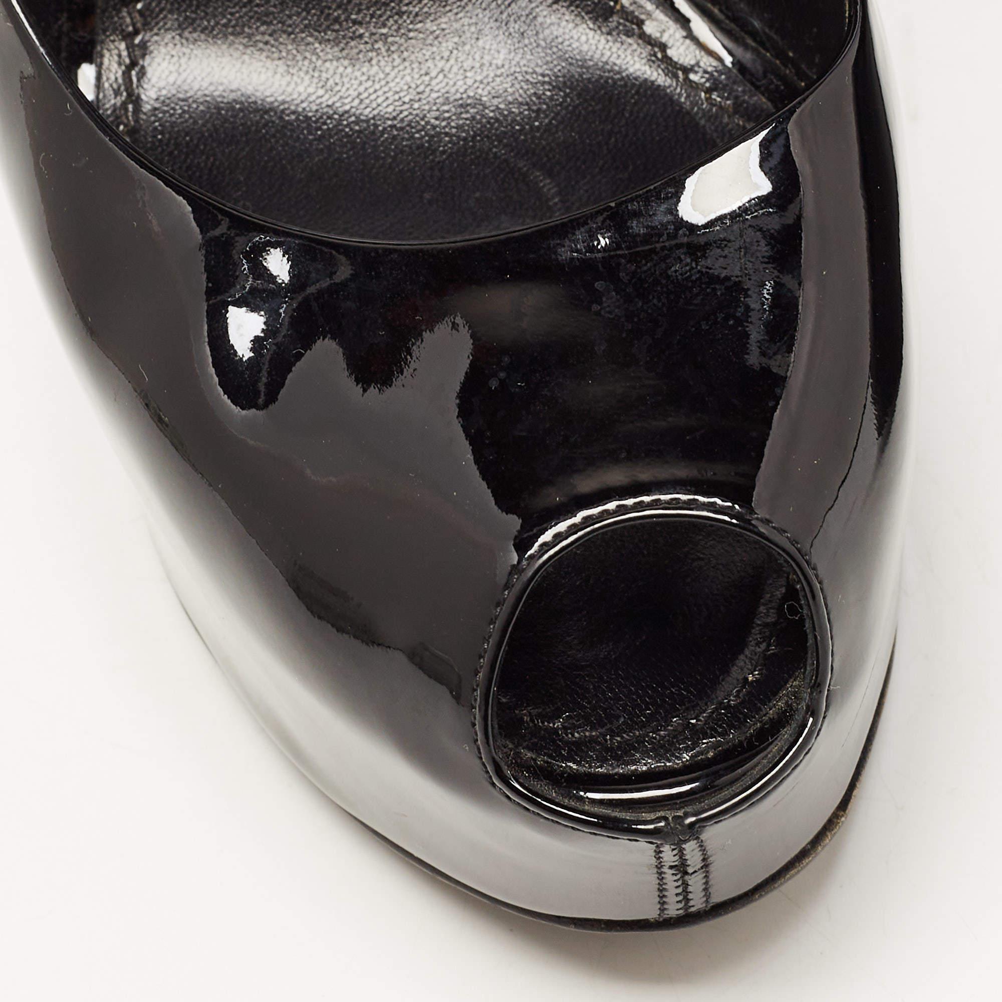 Louis Vuitton Black Patent Leather Oh Really! Platform Peep Toe Pumps Size 40.5 2