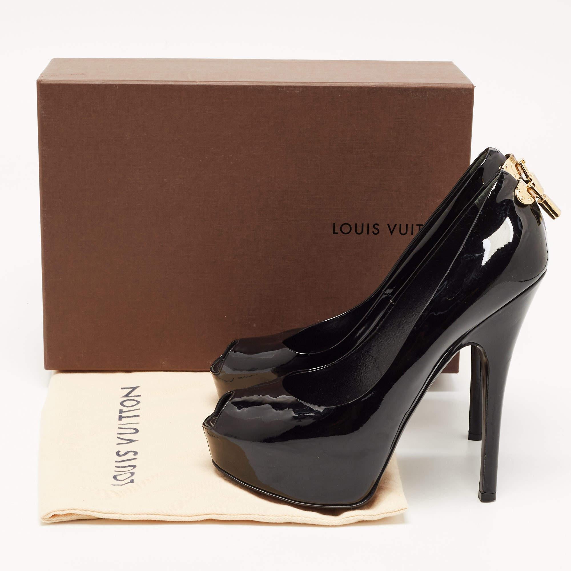 Louis Vuitton Black Patent Leather Oh Really! Platform Peep Toe Pumps Size 40.5 3