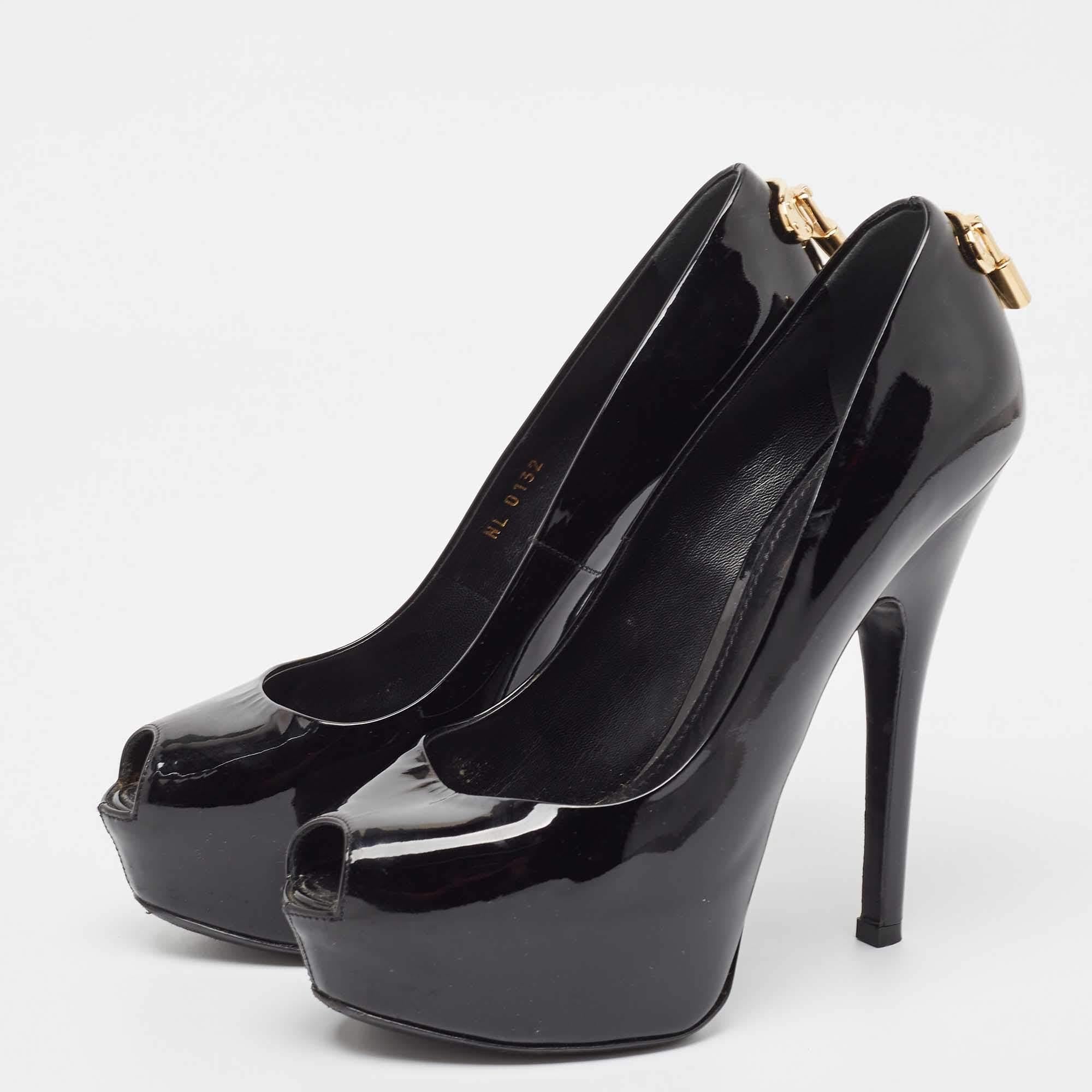 Make a chic style statement with these designer pumps. They showcase sturdy heels and durable soles perfect for your fashionable outings