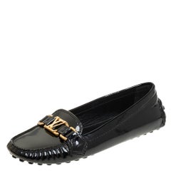 Louis Vuitton Black Patent Leather Oxford Slip On Loafers Size 36.5