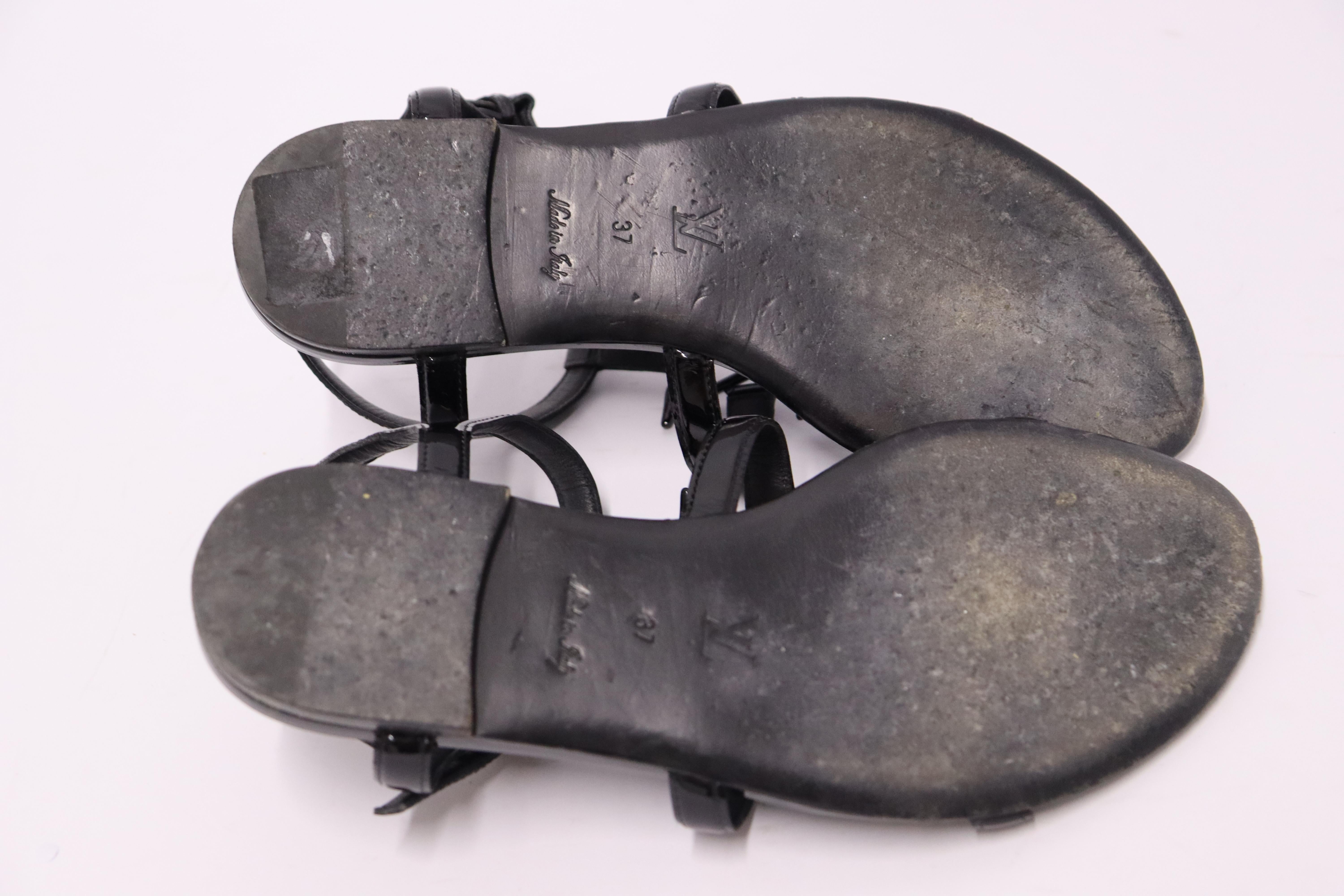 Louis Vuitton Black Patent Leather Paradiso Flat Gladiator Sandals Size EU 37 6