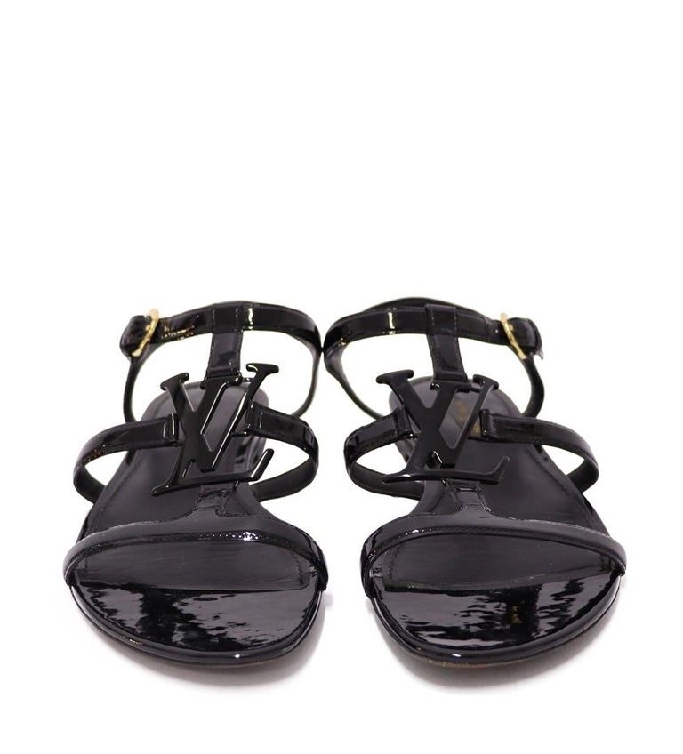 Authentic Louis Vuitton Bow Patent Leather Flip Flop Sandals Black EUR 37  Used