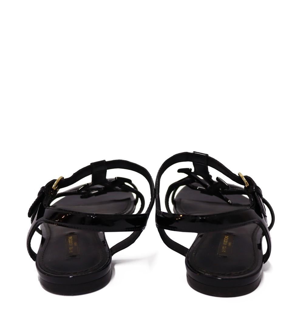 Women's Louis Vuitton Black Patent Leather Paradiso Flat Gladiator Sandals Size EU 37