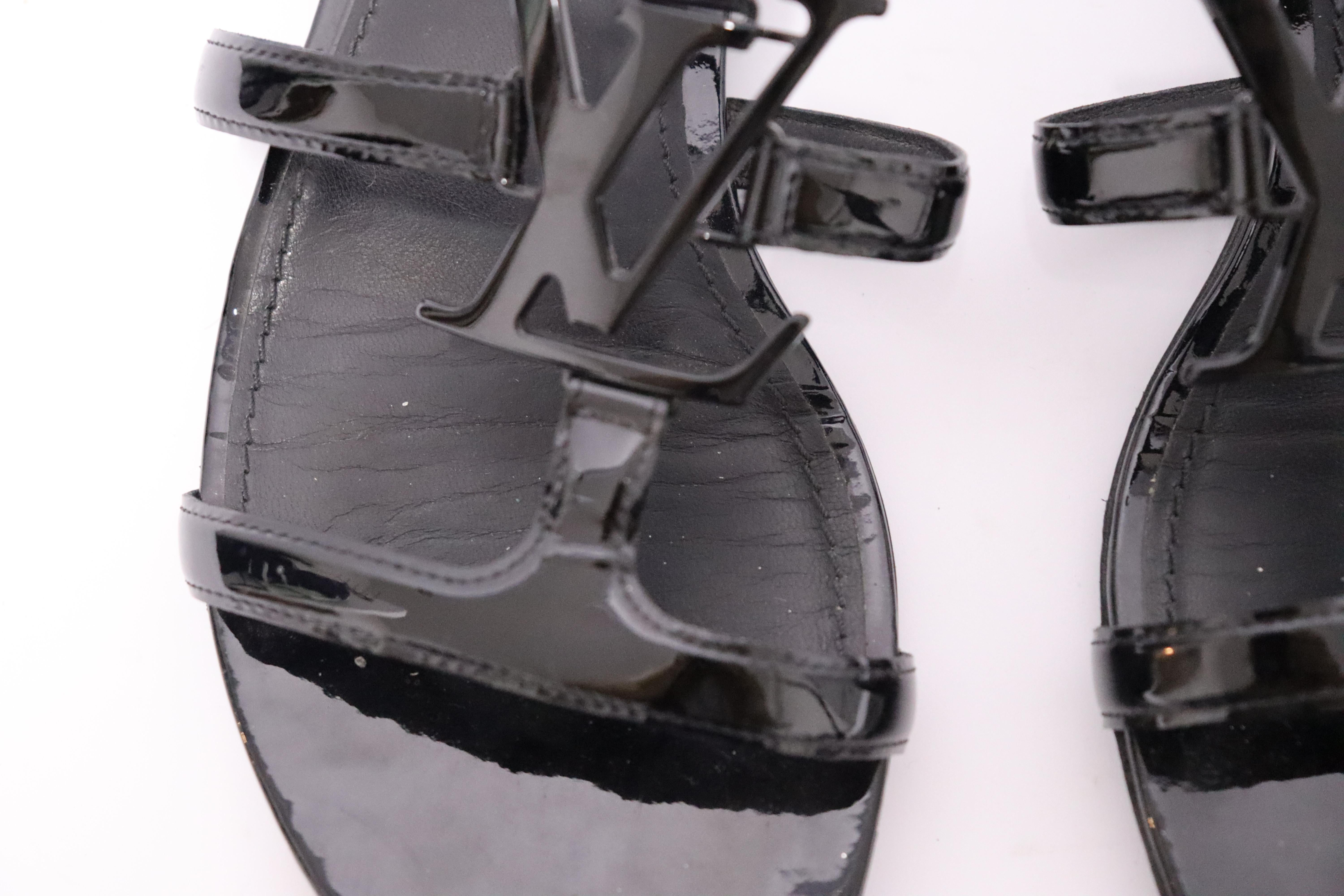 Louis Vuitton Black Patent Leather Paradiso Flat Gladiator Sandals Size EU 37 2