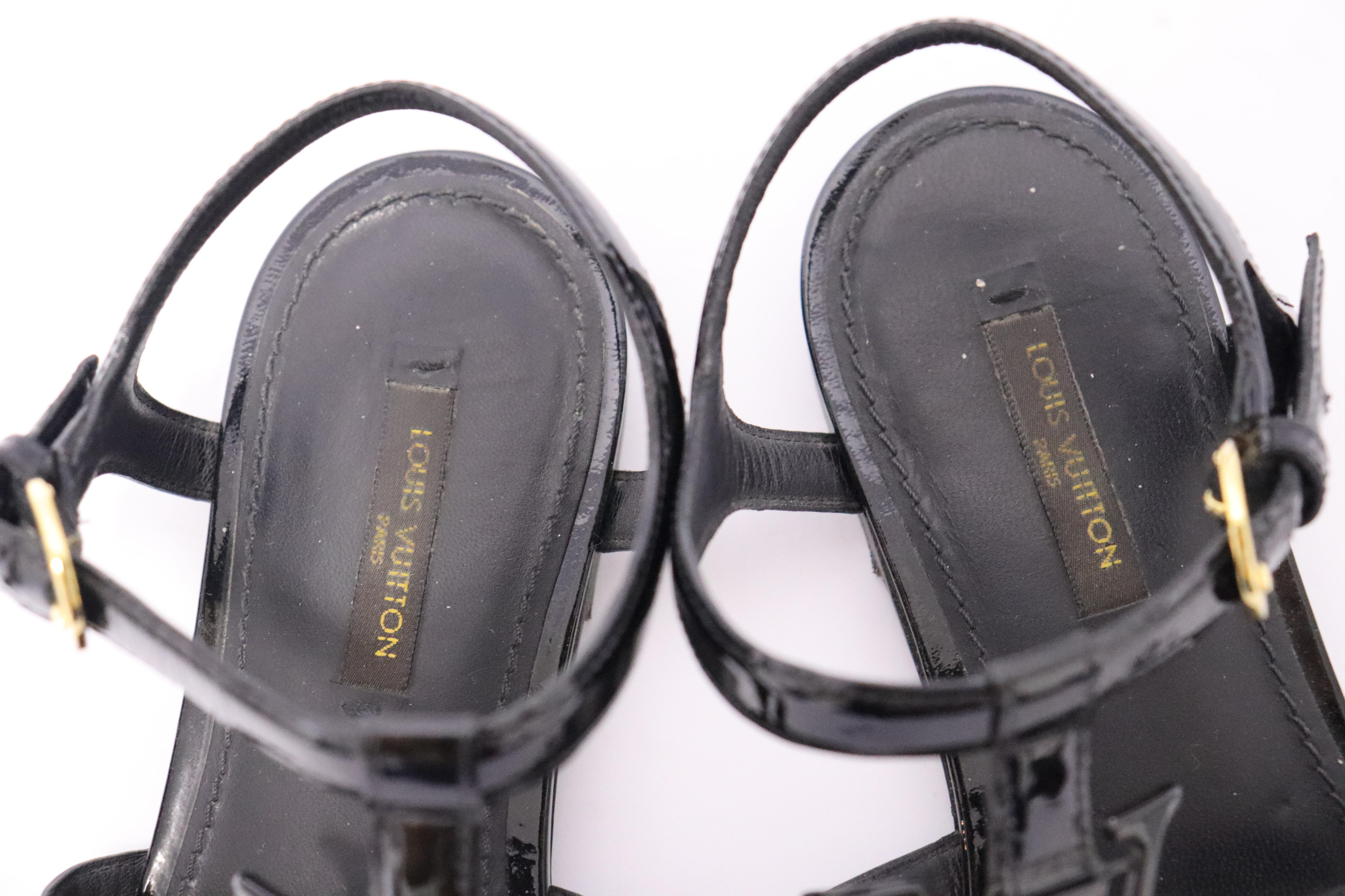 Louis Vuitton Black Patent Leather Paradiso Flat Gladiator Sandals Size EU 37 5