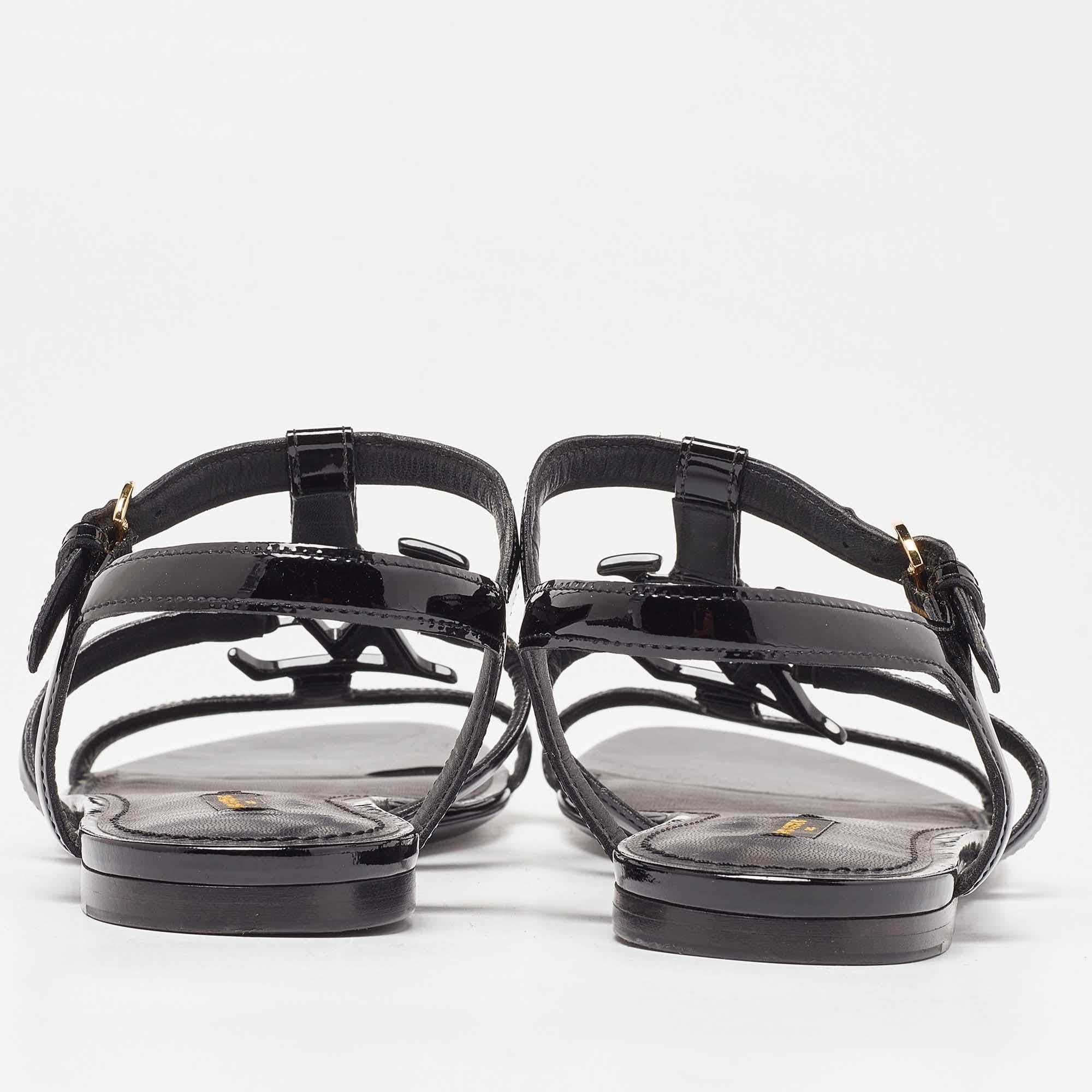 Louis Vuitton Black Patent Leather Paradiso Flat Sandals Size 38 1