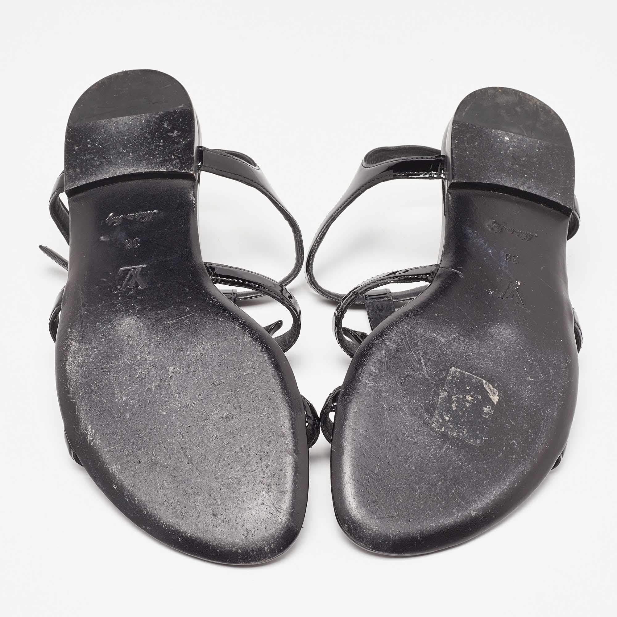 Louis Vuitton Black Patent Leather Paradiso Flat Sandals Size 38 2