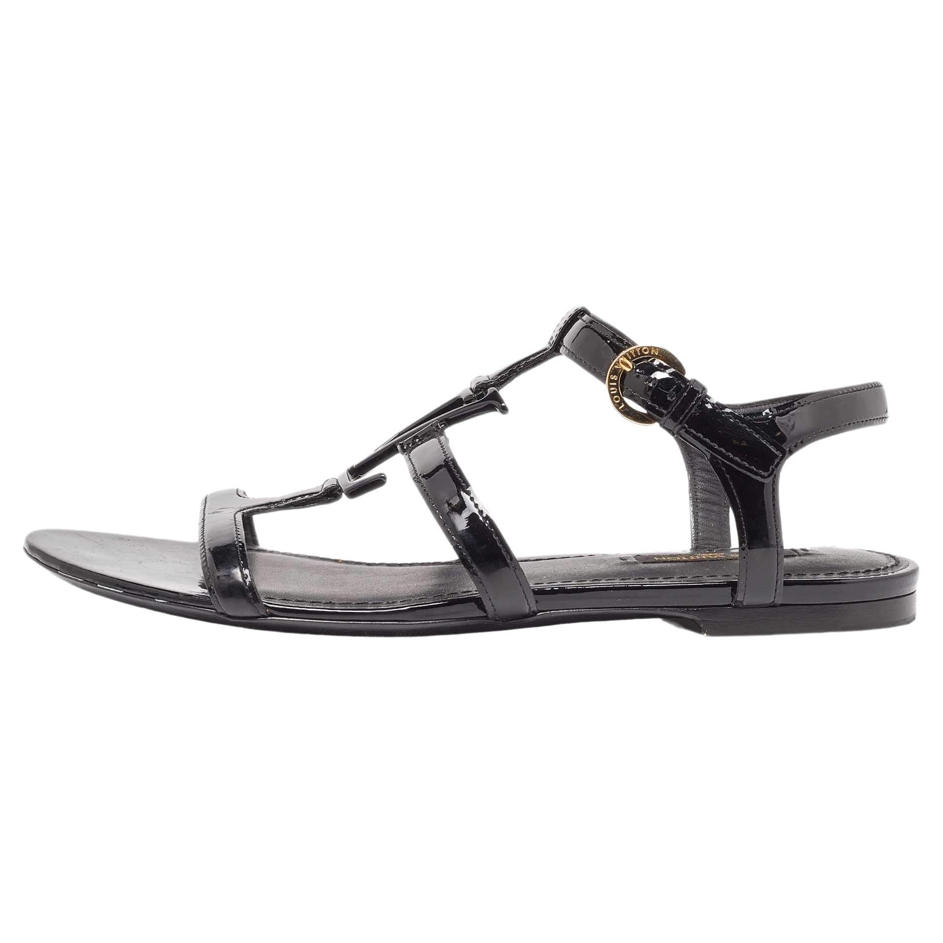 Louis Vuitton Black Patent Leather Paradiso Flat Sandals Size 38