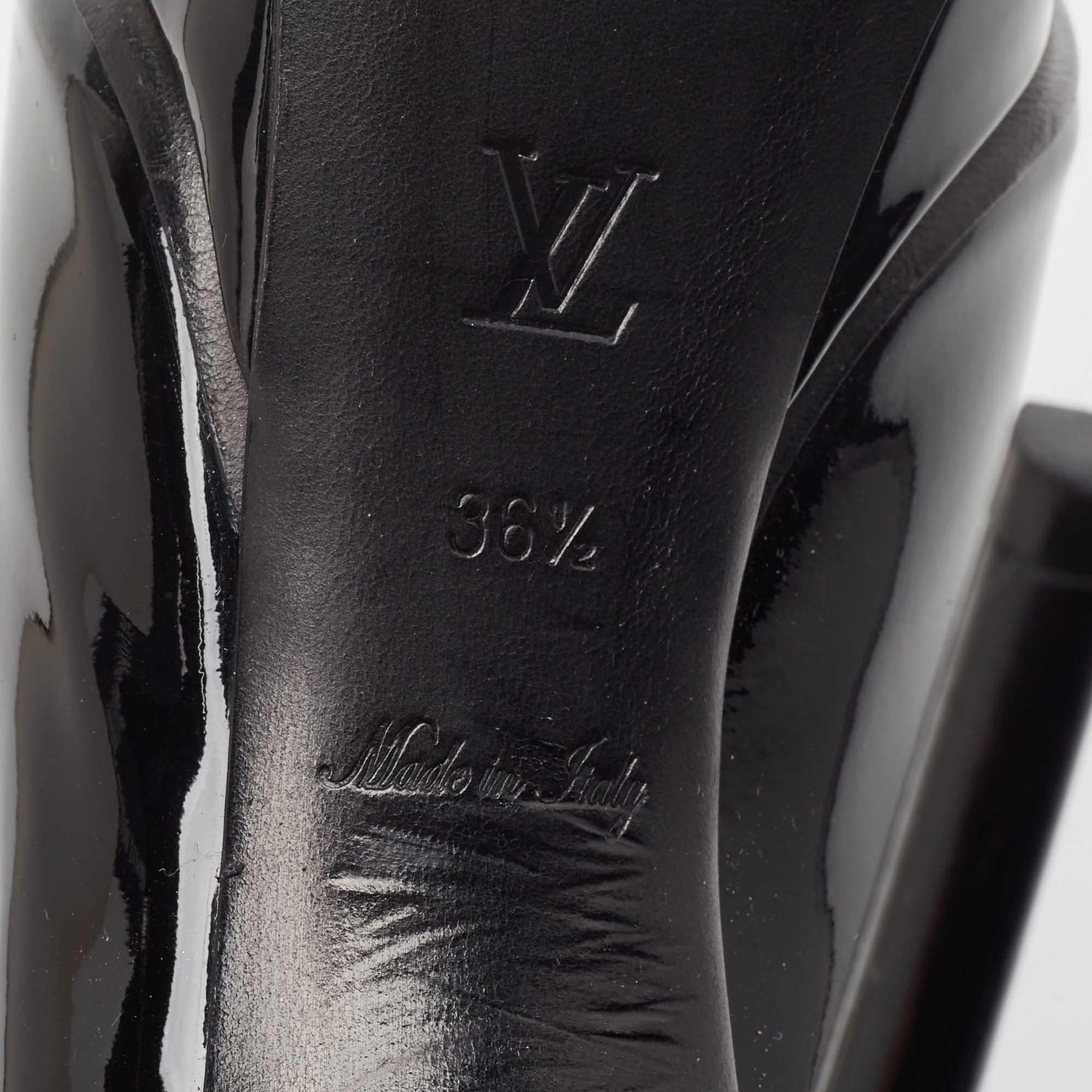Louis Vuitton Black Patent Leather Peep Toe Platform Pumps Size 36.5 For Sale 1