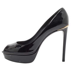 Louis Vuitton Cuir verni noir Peep Toe Platform Pumps Size 36.5