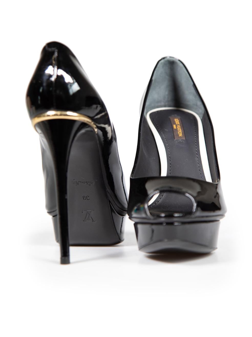 Louis Vuitton Black Patent Leather Platform Heels Size IT 38 In Excellent Condition For Sale In London, GB