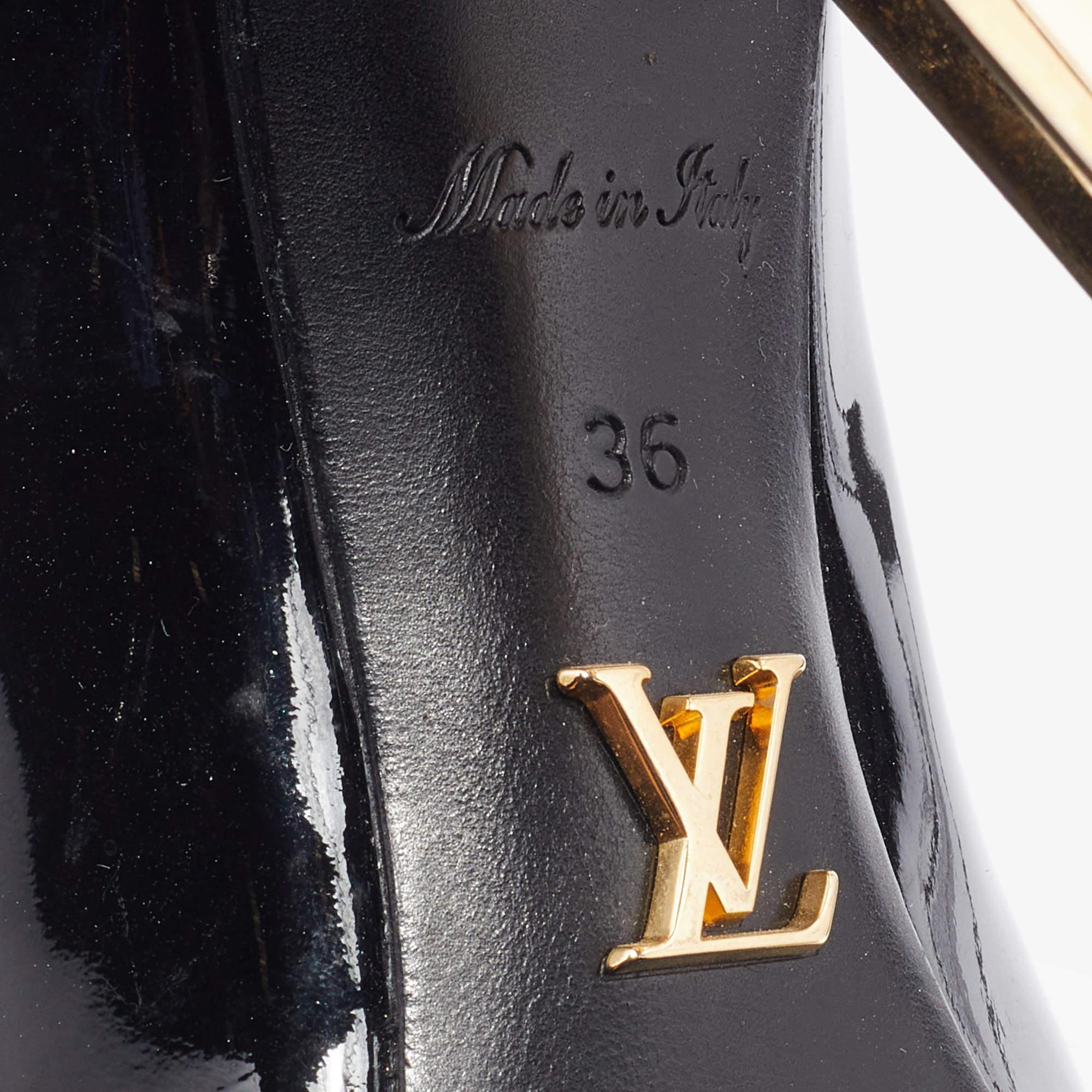 Louis Vuitton Black Patent Leather Round Toe Block Heel Pumps Size 36 For Sale 3