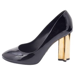 Louis Vuitton Black Patent Leather Round Toe Block Heel Pumps Size 36