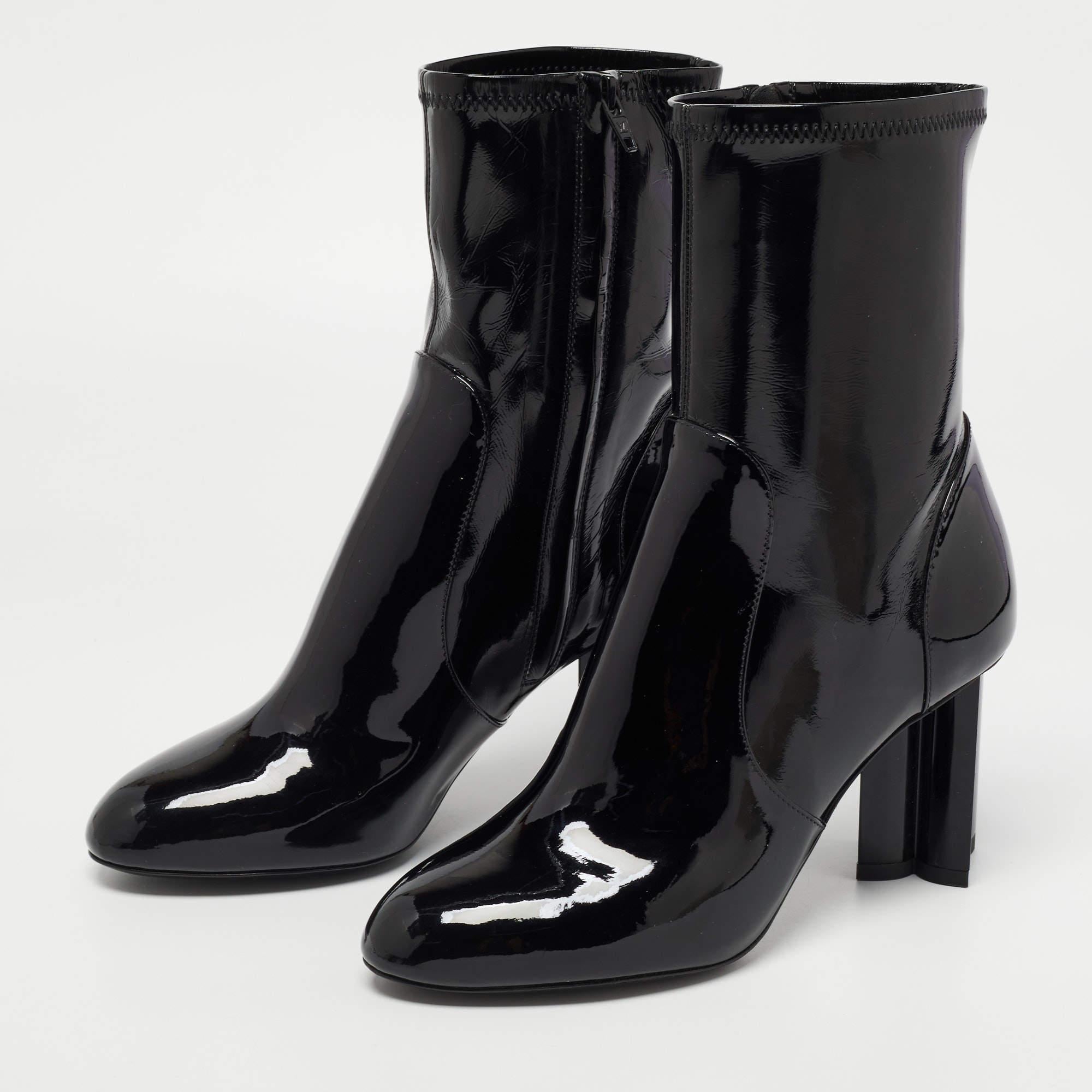 Women's Louis Vuitton Black Patent Leather Silhouette Ankle Boots Size 35