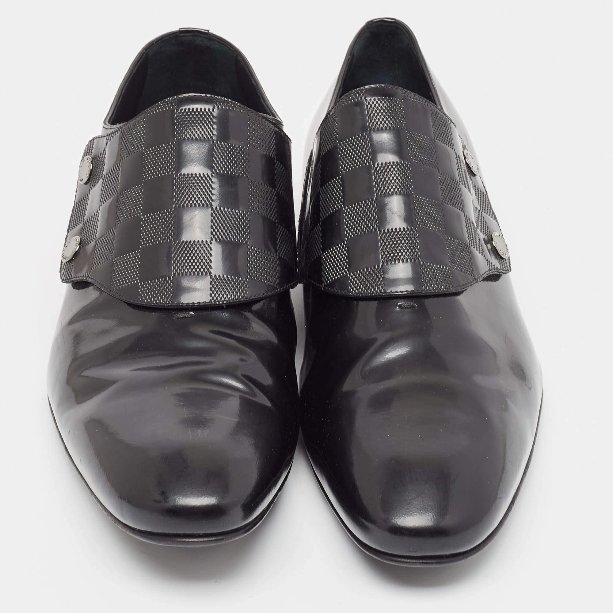 Louis Vuitton Black Patent Leather Single Strap Monk Derby Size 44.5 In Good Condition In Dubai, Al Qouz 2