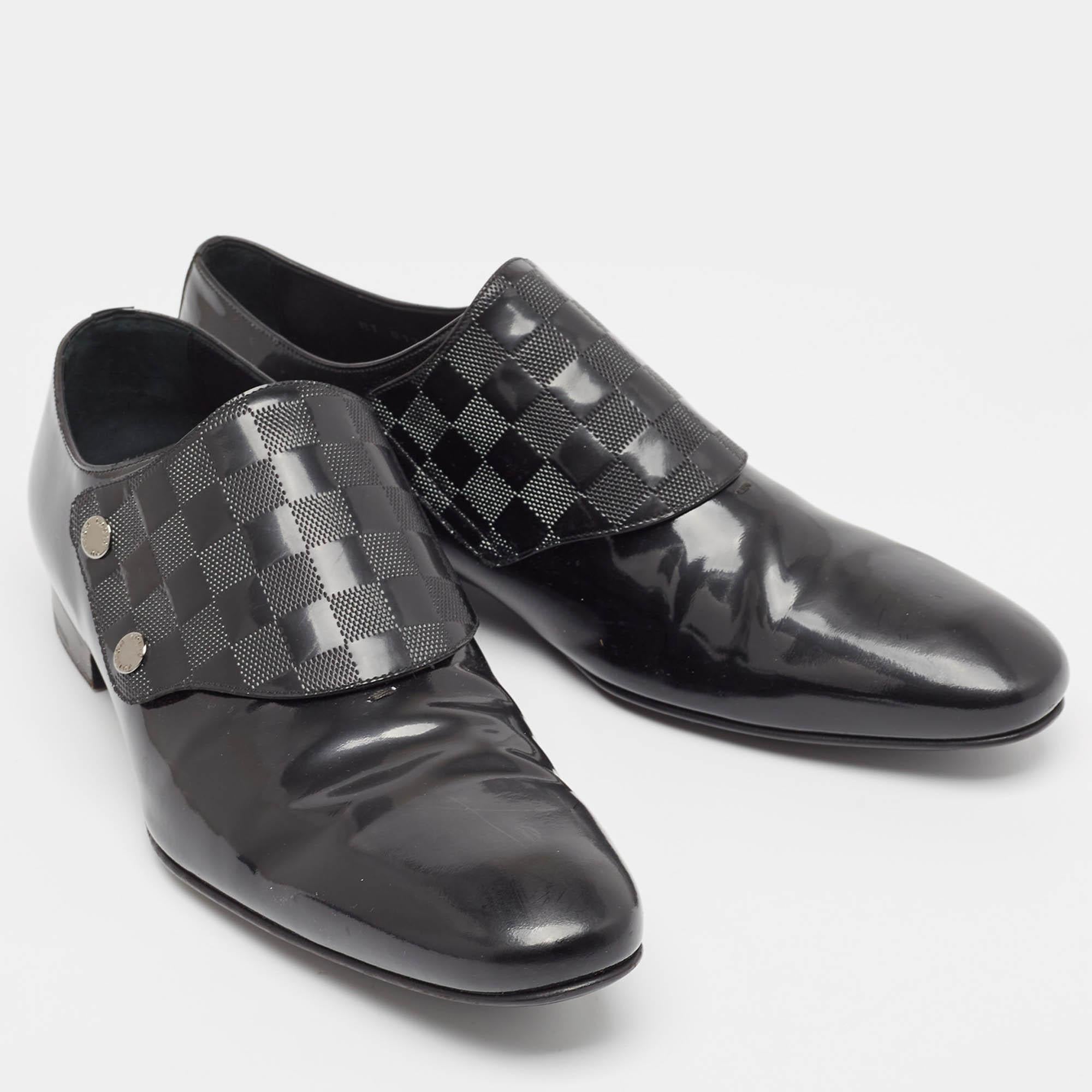 Men's Louis Vuitton Black Patent Leather Single Strap Monk Derby Size 44.5